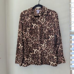 Laura Scott Button Down | Leopard Print Brown Tan Women’s Medium